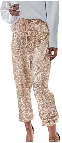 Glitzer Hose Damen Pailettenhose Weites Bein Hose Elastische Taille Lose Fit Glitzerhosen Elegant Frauen Freizeithose Party Festival Club Hosen Pailletten Hose Schwarz Weit Glitzerhose Festliche Hosen