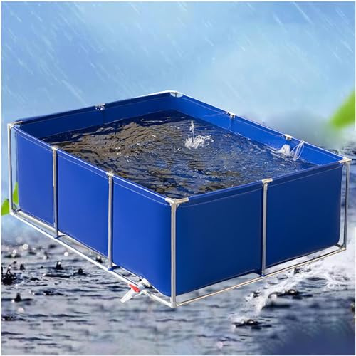 Pounjsd Gartenteich becken für Die Wasserspeicherung,Oberirdische Fischteiche, Nicht Aufblasbar,Outdoor Fischteich Lagertank, Segeltuch fischteich mit Ständer, 1.5*1*0.9m, Vergnügungsparks, Familie