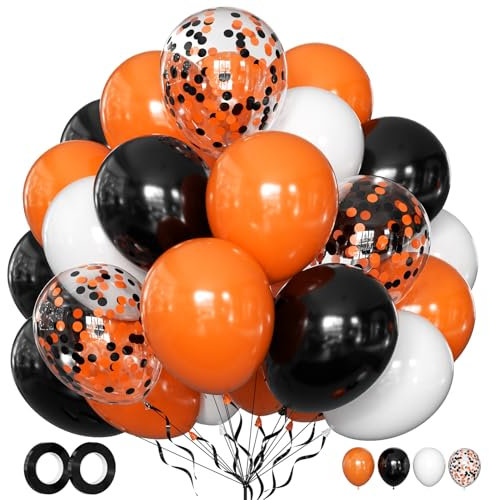 Luftballons Schwarz Orange Weiß 50 Stück 12 zoll Luftballons Halloween Helium Ballons Konfetti Glitzer Luftballons für Geburtstag Karneval Fasching Sport Erntedankfest Deko