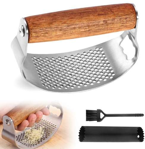 Garlic Press, 2025 New Garlic Crusher, Premium Stainless Steel Garlic Mincer, 304 Stainless Steel with Garlic Peeling Drum, Metal Garlic Mincer Garlic Masher for Kitchen Gadgets (1PCS)