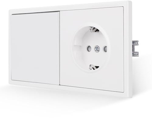 JIMEIDA Prise avec interrupteur - Blanc - Encastrée - 1 compartiment - Interrupteur 1 voie - Sensation lisse sur la peau - Avec borne enfichable (ne peut pas être installée verticalement)