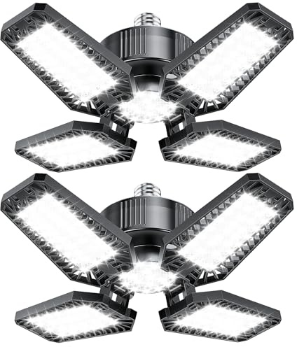 TOPAUBUB Garagenlampe LED 2 Stück 20W, 2000LM LED Garagenbeleuchtung mit 4+1 Verstellbaren Paneelen 6500K E26/E27 für Garage/Werkstatt/Keller (Äquivalent zu 120W)