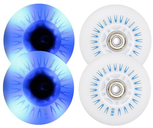 JCXYL EV Bunte leuchtende Rollschuhräder, 4er-Pack, LED-blinkende Inline-Skate-Ersatzräder, 90A PU mit Lagerersatz für Indoor-/Outdoor-Scooter,90mm