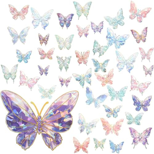 80 Stück Schmetterling Aufkleber, Glitzer Bunte Schmetterlings Aufkleber, Wasserfester Klebstoff Holografische Aufkleber, für Handyhülle Sammelalbum Tagesplaner Laptop DIY Dekoration