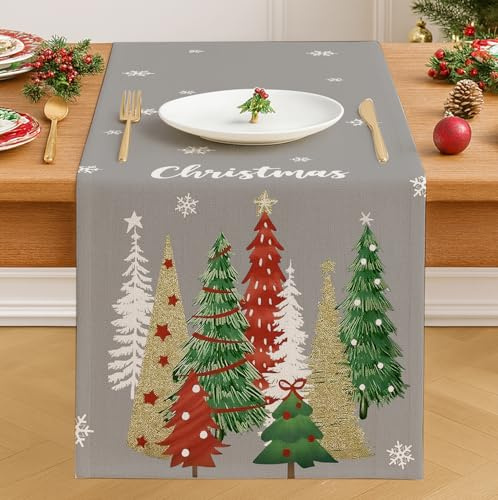 Vorysum Grau Weihnachten Tischläufer Chrismas Winter Weihnachtsbaum Schneeflocken Tischdeko Weihnachtstischläufer Weihnachtsdeko Modern Saisonnal Küche Tisch Dekoration Drinnen Outdoor 40x140 cm