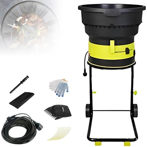 SHENGSHIYU Biotrituratore Elettrico Tritafoglie 2500w,velocità a Vuoto 8000giri/Min,Diametro Tramoggia 54cm,Rapporto di Triturazione 17:1,Tritafoglie da Giardino con Ruote noPowercord