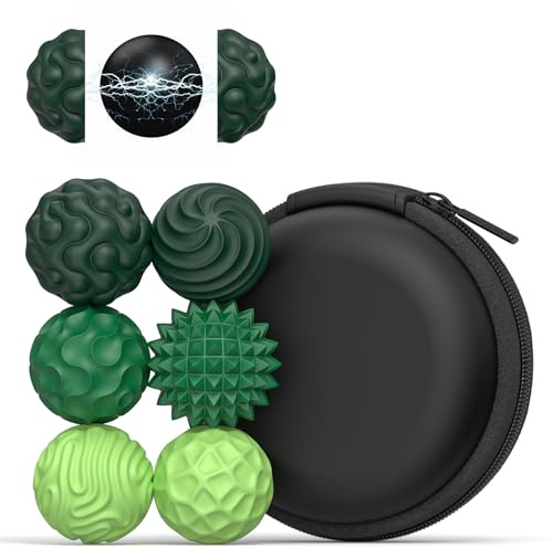 6 Stück Magnetische Fidget Toys Silikon Magnetkugeln Anti-Stress Bälle | 25mm Grün 6 Texturen Optimale Magnetkraf Geräuschlos Sensorik Spielzeug für Erwachsene Kinder Stressabbau und Entspannung