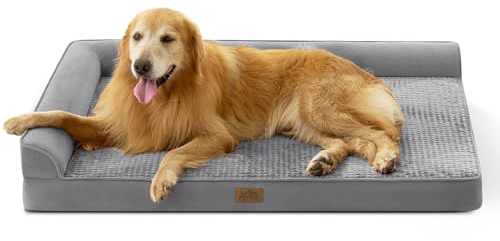 Cosy KISS Orthopädisches Hundebett Waschbar für Sehr Große Hunde, XXL Grau | Rutschfestes, Weiches L-förmiges Hundebett, Wasserdichter Abnehmbarer Bezug, Tragbares Haustiersofa, 122x89x20 cm Grau