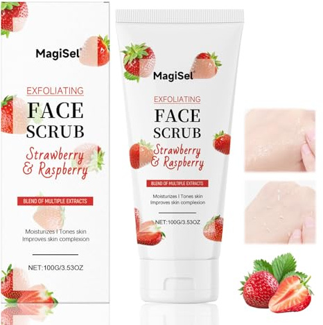 Erdbeere Exfoliating Gel, Gesichtspeeling, Erdbeere Exfoliating Peeling Gel, 100g Feuchtigkeitsspendendes Scrubber, Aufhellen der Haut Peeling Scrubber, Porenreiniger Gesicht, Verfeinert das Hautbild