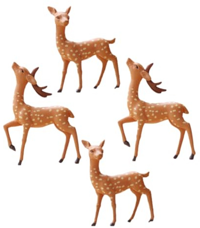 SKISUNO Vier Kleiner Hirschfiguren aus PVC für Garten und Schreibtisch | Vivid, Cartoon, Delicate, Compact, Micro Landscaping Decoration, Car And Garden Use, 4 Stück