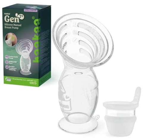 haakaa Gen.2 Plus Manual Breast Pump, 4oz/100ml with Spill-Guard Insert Set | Gentler pumping, helps reduce spills, ultra-soft silicone ComfortCARE flange, stable base, quiet & cord-free, BPA-free