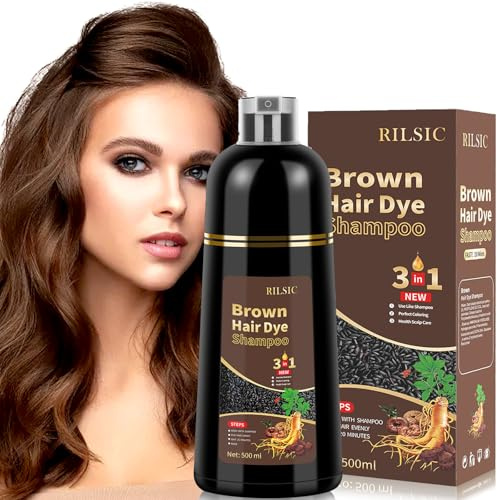 Shampoing Colorant, Shampooing Cheveux Colorés Instantanée, Hair Dye Shampoo 3 en 1, Teinture Cheveux Shampooing Colorant Cheveux Blancs, Coloration Cheveux En Minutes pour Homme Femme (Brun Clair)
