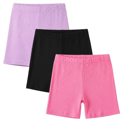 Baogaier Shorts de Cyclisme pour Filles, Lot de 3, Coton Leggings 5-16 Ans | Respirant Short, sous-Robe, Legging Court, Doux Extensible, pour Sport,Danse,Gymnastique, école, Enfants été Pantalon, Violet