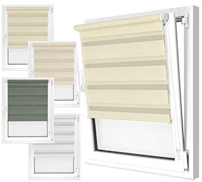 npluseins Doppelrollo in 4 Farben & in 8 Größen - mit Klemmfixierung am Fensterahmen und fest montierter Trägerschiene - kinderleichte 3-Step Montage, ca. 100 x 150 cm, leinen