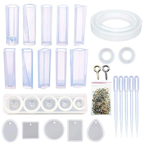Woohome 19 Stück Schmuck Silikonform Gießform Resin Form, 100 Stück Auge Schraube Pins,5 Stück Dropper für Armband, Ring, Schmuckherstellung für Schmuck Handwerk DIY