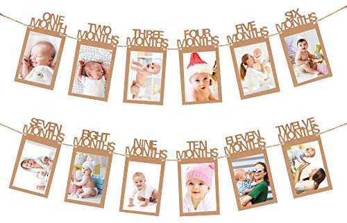 Baby Ersten Geburtstag Foto Banner Girlande, Kinder Monatlich Bild Prop Kraftpapier Rahmen, Hängende Wanddekoration für Party Dekor, Heilige Kommunion, Baby-Dusche, Taufe