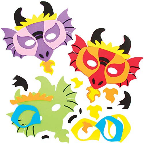 Baker Ross Drache Masken Bastelset für Kinder (4 Stück) Kleine Geschenke zum Basteln und Dekorieren zur Frühlingszeit