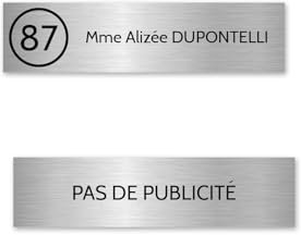 DECOHO - Plaque Boite aux Lettres Personnalisable - Lot de 2 plaques adhésives en Plastique Argent brossé - Format 100x25 mm, Gravure Las - Argent