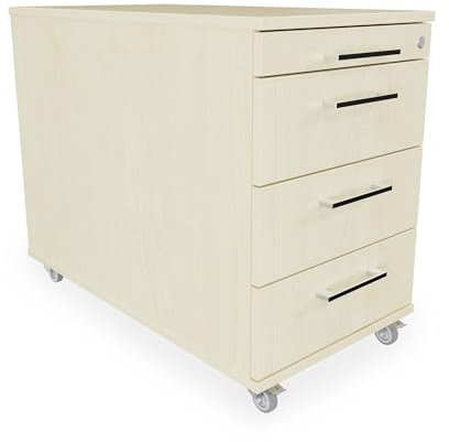 goodsforbusiness GmbH Büro Rollcontainer 80cm 3 Schubladen, 1 Materialauszug, abschließbar 65x43x80cm Ahorn