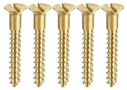 sourcing map Wood Screws M3.5 x 25mm Slotted Flat Head Brass Self-Tapping Screw 50 Pcs
