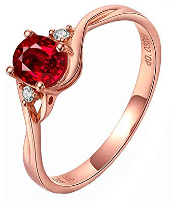 Gualiy 18Karat Gold Ring, Damenring 750 Rotgold mit Rubin 4-Prong mit Rubin und Diamant 1.05 Carat Echt Schmuck Ring Größe 62 (19.7)