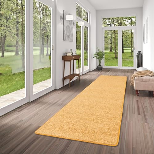 Snapstyle Hochflor Velours Läufer Flur Teppich Mona Curry Gelb in 9 Größen