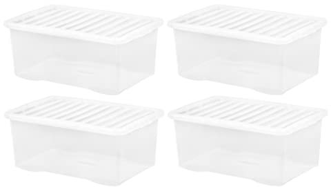 JMS we create smile (𝐒𝐞𝐭 𝐨𝐟 𝟒) 45L Litres Large Plastic Transparent Storage Boxes with Lids | Crystal Clear Stackable & Nestable Storage Containers (Clear Transparent)