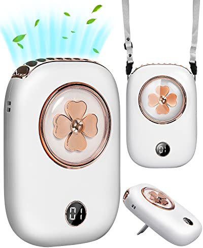 AICase Tragbarer, wiederaufladbarer persönlicher Mini-Halsventilator, Handventilator, 3 Geschwindigkeiten, 2000mAh, Akku mit LED-Batterieanzeige und Schlüsselband für Outdoor, Wimpernverlängerung