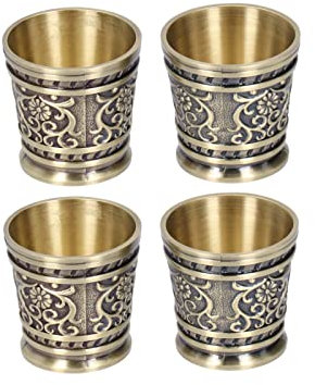4pcs verres à shot en métal vintage, gravure fleur motif vin verre à liqueur en relief verres à vin en métal vin liqueur tasse pour cocktail