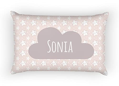 SAQUITOMAGICO Cojin/Almohada para Bebe Personalizado con su Nombre.Nuevos Modelos.-Muy Suaves (Estrellas Rosas)