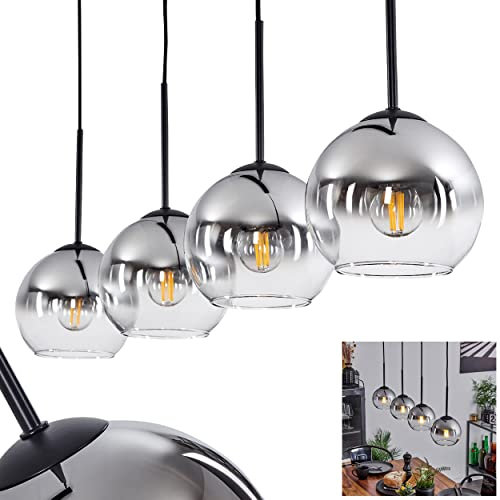 Hängeleuchte Koyoto, Hängelampe aus Metall/Glas in Schwarz/Chromfarben/Klar, Leuchte 4-flammig im Vintage/Retro Design mit Schirmen aus Glas (Ø 15 cm), Höhe max. 147,5 cm, 4 x E27, ohne Leuchtmittel