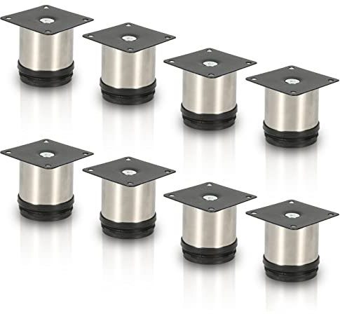 Gimisgu Edelstahl Möbelfüße 8er Set,Runde Möbelfuß Sockelfuß,Höhe 50mm,Höhenverstellbar:15mm,Belastbar bis 250 Kg,Geeignet für Sofa, Bett, Nachttisch, Schrank