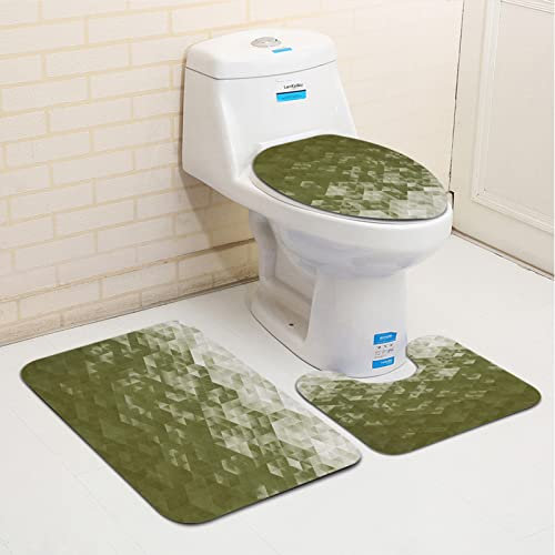 3 teiliges rutschfest Badematten Set,Geometrischer Farbverlauf Farbwechsel Digitale Textur Mosaik Dreieck Pixel G,U-FöRmige Duschvorleger super weich, schnell trocknend WC-Garnitur rutschfest Teppich