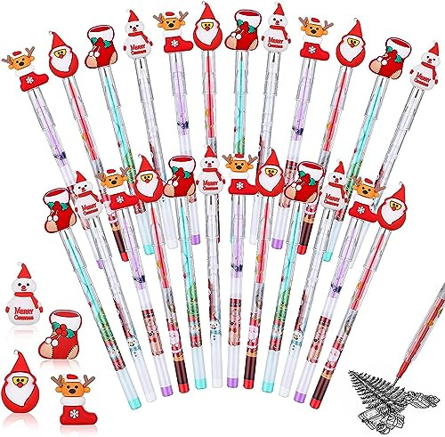 LATERN 40 Stück Weihnachten Stapelbare Drücken Bleistifte, 18CM Weihnachtsmann Weihnachtsbaum Schneemann Elch Vorgespitzte Bleistifte mit Mehreren Spitzen für Lagerboxenfüller Gastgeschenke (4 Stile)