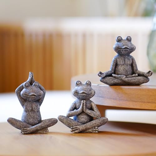 Yeomoo Figuras de jardín de rana de yoga, decoración zen para salón, jardín, pequeñas ranas, decoración en miniatura, accesorios de escritorio, regalos para mujeres, niños, novia, cumpleaños, jardín