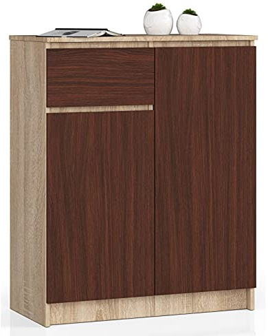 AKORD Kommode K80 80 cm | mit 2 Türen und 1 Schublade | für das Wohnzimmer | für das Schlafzimmer | für das Arbeitszimmer | Büro | B80 x H99 x T40 cm | Gewicht 42,25 kg | Sonoma Eiche/Wenge