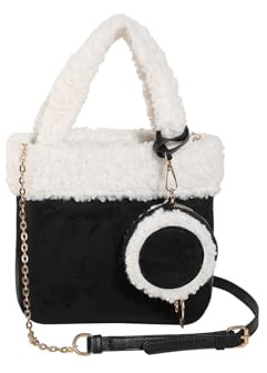 CORIOS Damen Lammwolle Schultertasche Plüsch Handtasche Klein Tragetasche Wildleder Tote Beutel Kunstfell Flauschige Henkeltaschen Retro Arbeit Reise Shopper Umhängetasche 2pcs Schwarz