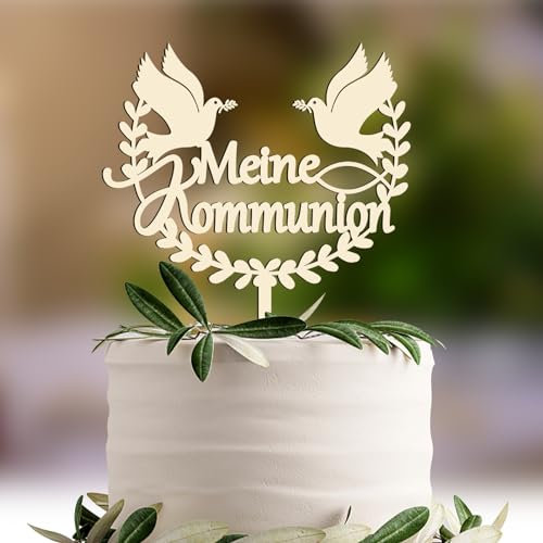 Cake Topper Holz - Meine Kommunion, Torten Topper Tortendeko, Topper Kommunion Dekoration für Junge Mädchen