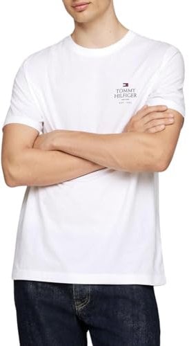 Tommy Hilfiger Men's Short Sleeve Round Neck T-Shirt, White (White), XL