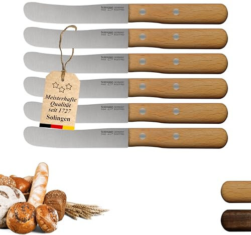 Solingen Messer Buche Buckelmesser 6er Set, stabile Hohl Stiftnieten, Frühstücksmesser, Brötchenmesser, direkt vom Hersteller & aus eigener Fertigung, Polierabzug