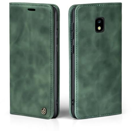 LBH Handyhülle für Samsung Galaxy J3 (2017) in Grün mit Karten- und Geldfach Smartphone Hülle mit Standfunktion Flip Case Schutzhülle Magnetverschluss Vintage