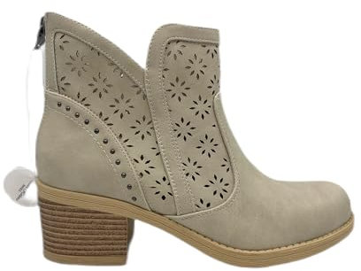 QUEEN HELENA Perforierte Stiefeletten mit Absatz Flache Stiefel mit Reißverschluss Casual Damen X30-106, beige, 40 EU