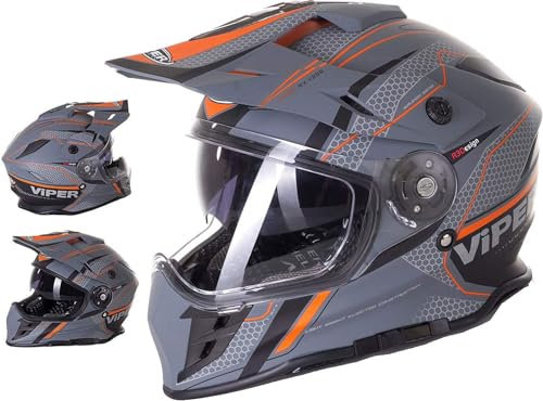 ViPER RXV288 Full Face Motocross Motorbike Helmets Dual Visor On/Off Road Adventure Motorcycle Dual Sport Enduro Adventure ATV Pit Bike CE Approved Helmet