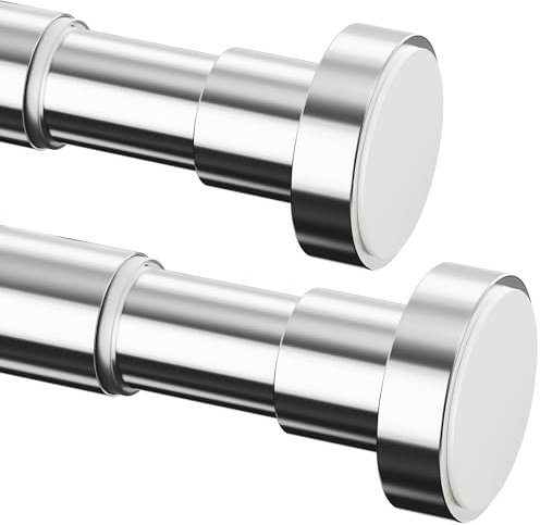 2 Stücke Duschvorhangstange ohne Bohren Ausziehbar Vorhangstange Klemmstange Edelstahl Duschvorhangstange,Gardinenstangen für Schrank,Badezimmer,Balkon,Duschvorhang(170-260cm,φ25mm,Silber)