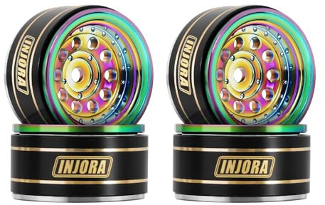 INJORA 1.0 Beadlock Felgen Schwarz Beschichtet Messing Felgen für 1/24 1/18 RC Crawler Car Axial SCX24 AX24 TRX4M FCX24,39g (Regenbogen)