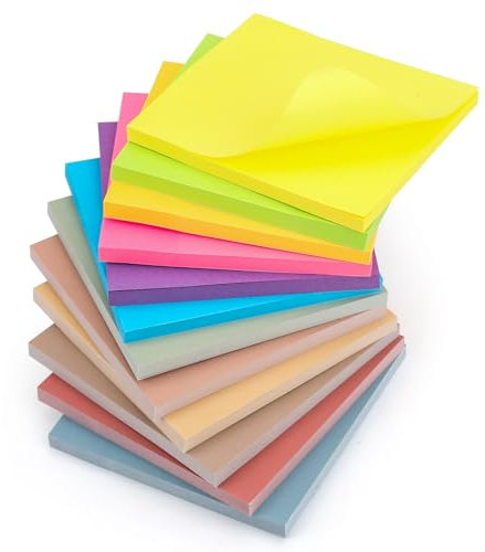 YISAN Sticky Notes 3x3 Inch, Pastel & Bright Colors, 12 Self-Stick Pads, 50 Sheets/Pad, 71129