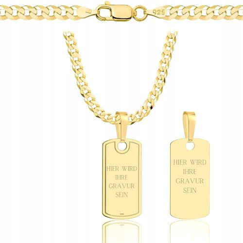 Amar Luxury Cadenas para hombre, oro 585, regalos personalizados para hombres - placa de identificación con grabado, cadena de oro militar para hombre, cadena maciza de 3,8 mm, cadena personalizada