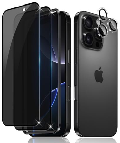 LiiLaa für iPhone 16 Pro für Panzerglas Sichtschutz Set, Sichtschutzfolie und Kameraschutz, Anti Spy Displayschutz Privacy Glas Folie, 2 Stück mit 1 Sätzen Klar individuellem Kamera Schutzfolie