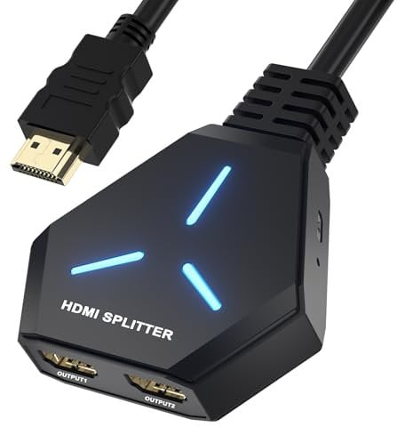 HDMI Splitter 1 in 2 Out - Supports 4K 3D 1080P, Dual Monitors, PS4/PS3/Blu-Ray Player/MacBook/HDTV (Mirror Only, Not Extend)