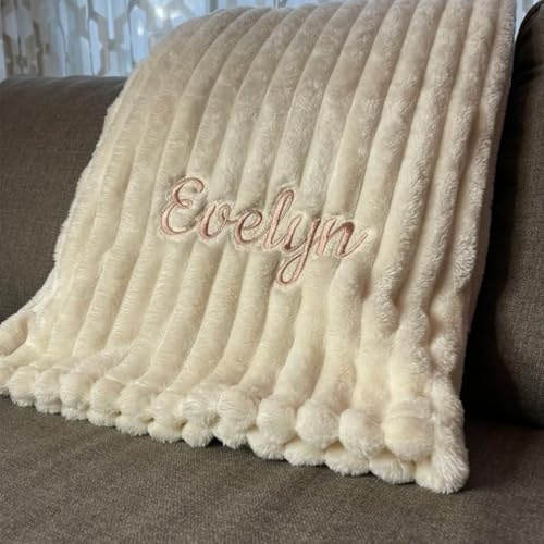 Keruidian Personalisierte Plüschdecke, personalisierte Decke, Monogramm-Plüschdecke, Monogramm-Überwurf, Abschlussgeschenk, individueller Überwurf, Muttertag (150 x 200 cm)